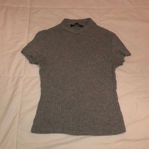 Gray Ribbed High Neck Top